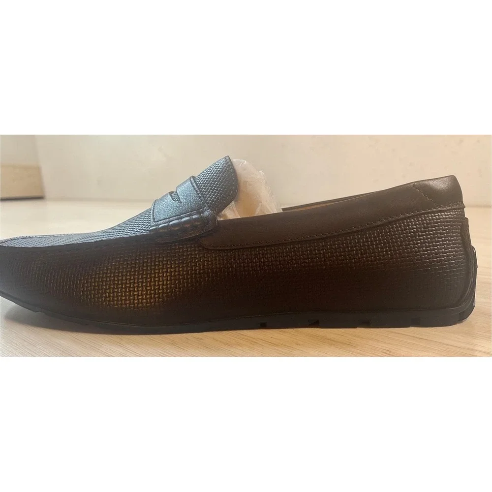 Florsheim Motor Moc Toe Brown Textured Leather Penny Loafers Men's 12W NWOT